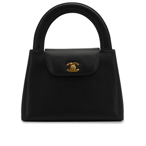 VINTAGE CHANEL PARTY KELLY HAND BAG BLACK CAVIAR SKIN GOLD HARDWARE 90339949