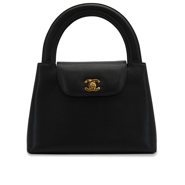 VINTAGE CHANEL PARTY KELLY HAND BAG BLACK CAVIAR SKIN GOLD HARDWARE 90339949