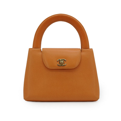 VINTAGE CHANEL HAND BAG ORANGE CAVIAR SKIN GOLD HARDWARE 90339162