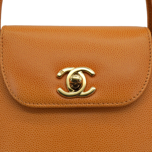 VINTAGE CHANEL HAND BAG ORANGE CAVIAR SKIN GOLD HARDWARE 90339162