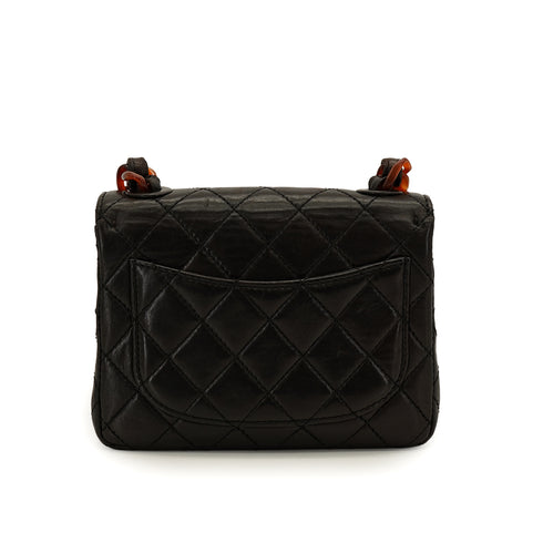 VINTAGE CHANEL PLASTIC CHAIN SHOULDER BAG TORTOISESHELL BLACK LAMB SKIN 90331808