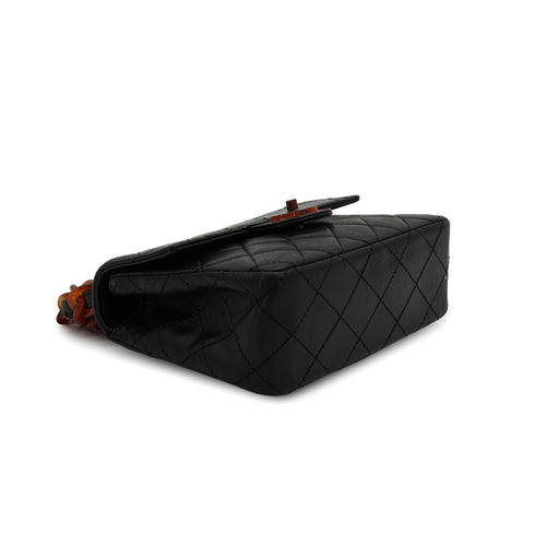 VINTAGE CHANEL PLASTIC CHAIN SHOULDER BAG TORTOISESHELL BLACK LAMB SKIN 90331808