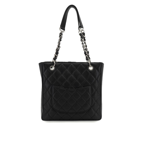 VINTAGE CHANEL PST CHAIN TOTE BAG BLACK CAVIAR SKIN SILVER HARDWARE 90327085