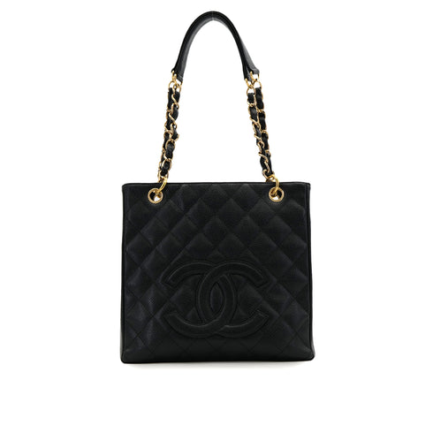 VINTAGE CHANEL PST CHAIN TOTE BAG BLACK CAVIAR SKIN GOLD HARDWARE 90317909