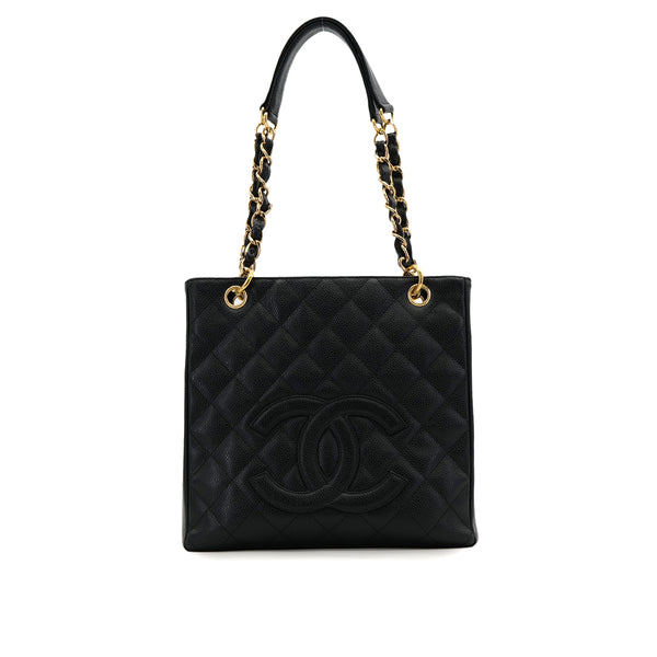 VINTAGE CHANEL PST CHAIN TOTE BAG BLACK CAVIAR SKIN GOLD HARDWARE 90317909