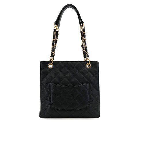 VINTAGE CHANEL PST CHAIN TOTE BAG BLACK CAVIAR SKIN GOLD HARDWARE 90317909