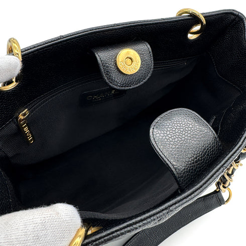 VINTAGE CHANEL PST CHAIN TOTE BAG BLACK CAVIAR SKIN GOLD HARDWARE 90317909