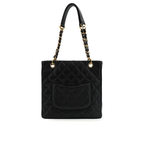 VINTAGE CHANEL PST CHAIN TOTE BAG BLACK CAVIAR SKIN GOLD HARDWARE 90344088