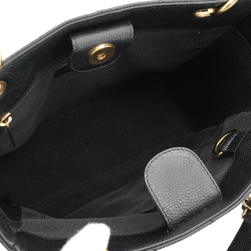 VINTAGE CHANEL PST CHAIN TOTE BAG BLACK CAVIAR SKIN GOLD HARDWARE 90344088
