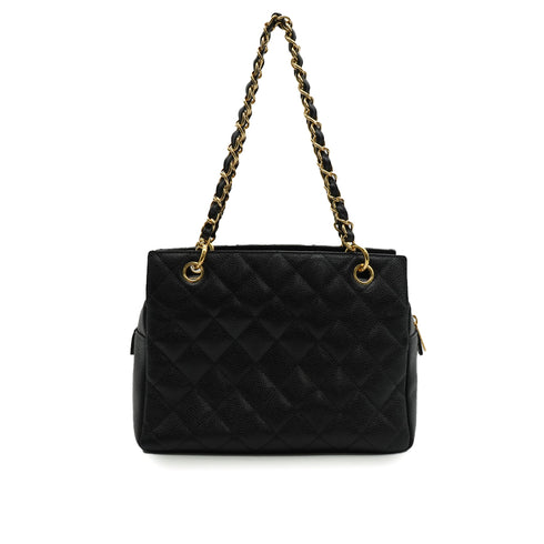 VINTAGE CHANEL PTT CHAIN TOTE BAG BLACK CAVIAR SKIN GOLD HARDWARE 90348240