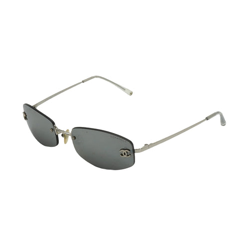 VINTAGE CHANEL RHINESTONE COCOMARK SUNGLASSES SILVER EYEWEAR 90338281