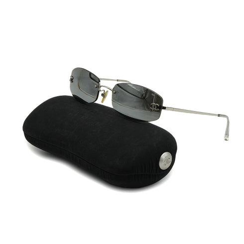 VINTAGE CHANEL RHINESTONE COCOMARK SUNGLASSES SILVER EYEWEAR 90338281