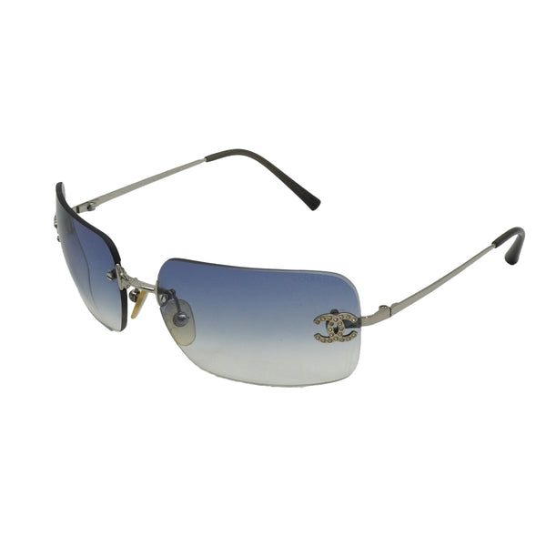 VINTAGE CHANEL RHINESTONE COCOMARK SUNGLASSES SILVER EYEWEAR 90338292
