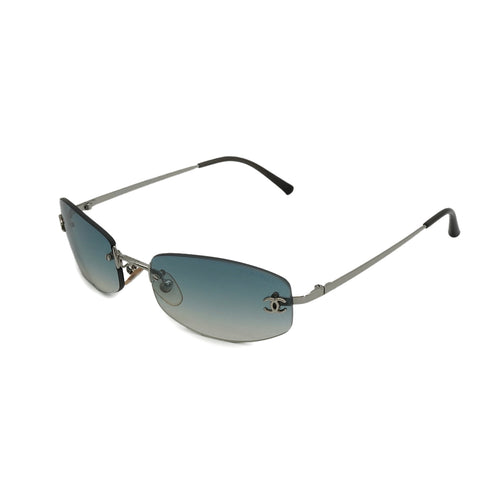 VINTAGE CHANEL RIMLESS SUNGLASSES COCOMARK BLUE SILVER EYEWEAR 90340382