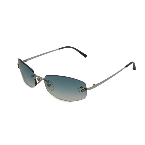 VINTAGE CHANEL RIMLESS SUNGLASSES COCOMARK BLUE SILVER EYEWEAR 90340382