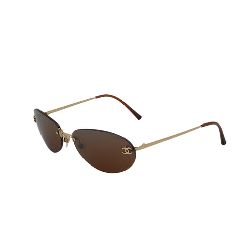 VINTAGE CHANEL RIMLESS SUNGLASSES COCOMARK BROWN GOLD EYEWEAR 90339125