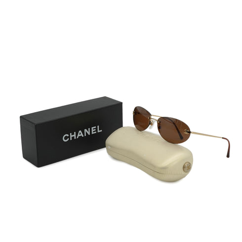 VINTAGE CHANEL RIMLESS SUNGLASSES COCOMARK BROWN GOLD EYEWEAR 90339125