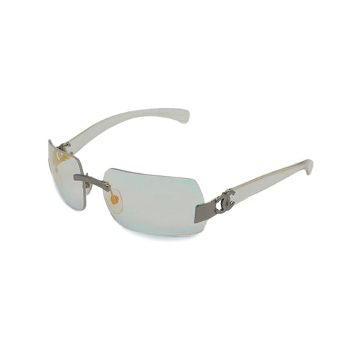 VINTAGE CHANEL RIMLESS SUNGLASSES COCOMARK CLEAR SILVER EYEWEAR 90340375