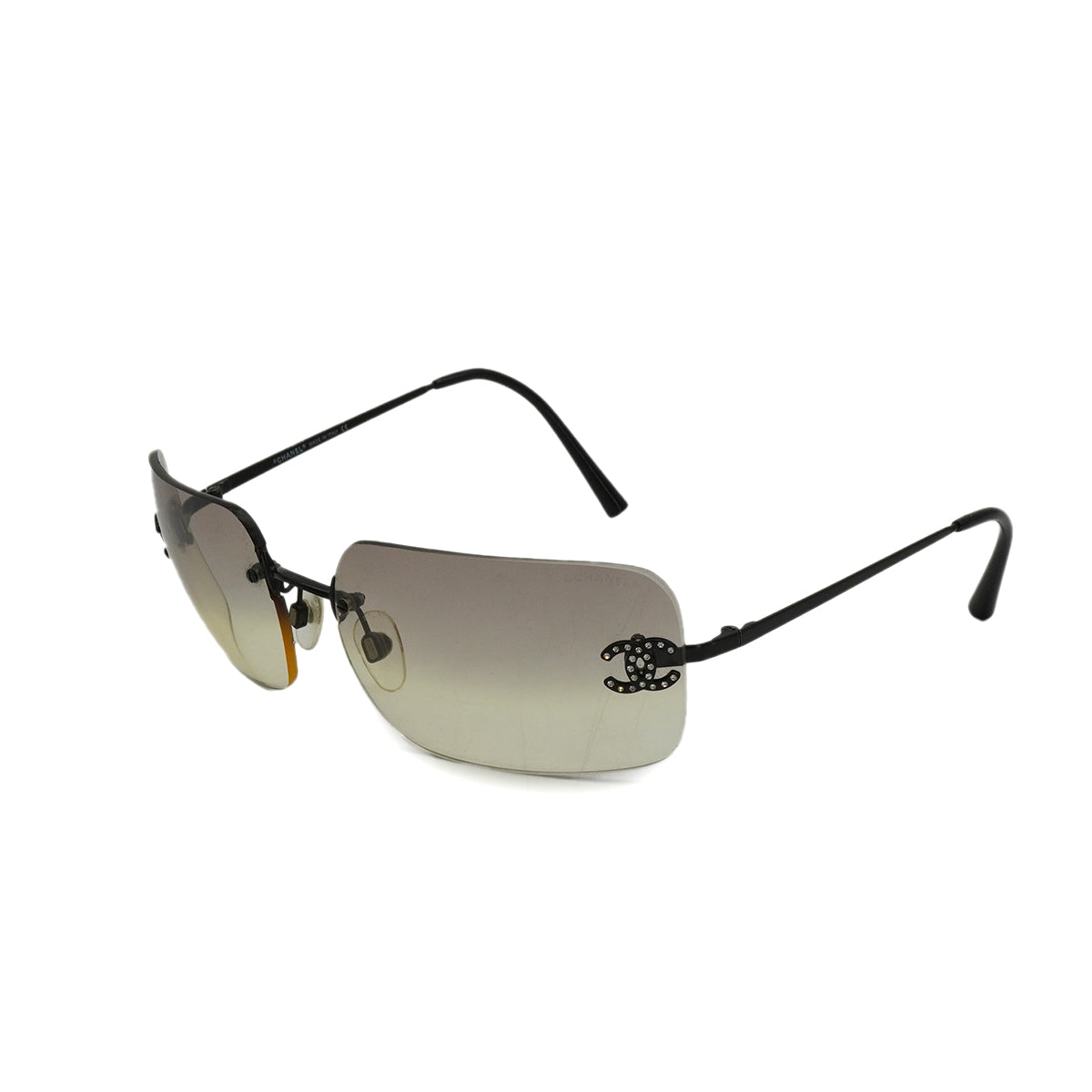 VINTAGE CHANEL RIMLESS SUNGLASSES COCOMARK RHINESTONE BLACK