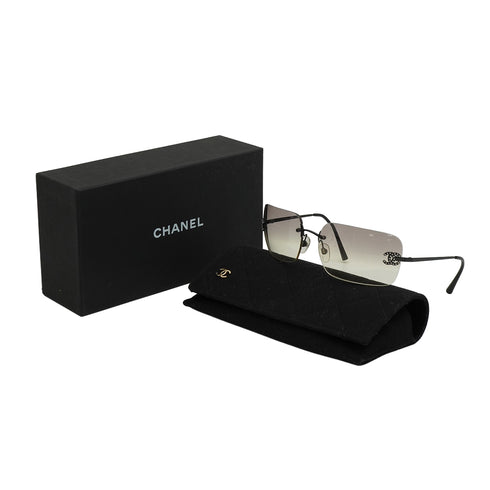 VINTAGE CHANEL RIMLESS SUNGLASSES COCOMARK RHINESTONE BLACK EYEWEAR 90339149