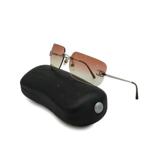 VINTAGE CHANEL RIMLESS SUNGLASSES COCOMARK RHINESTONE BROWN SILVER EYEWEAR 90339151
