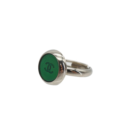 VINTAGE CHANEL RING COCOMARK ROUND GREEN SILVER ACCESSORY 99A 90330671