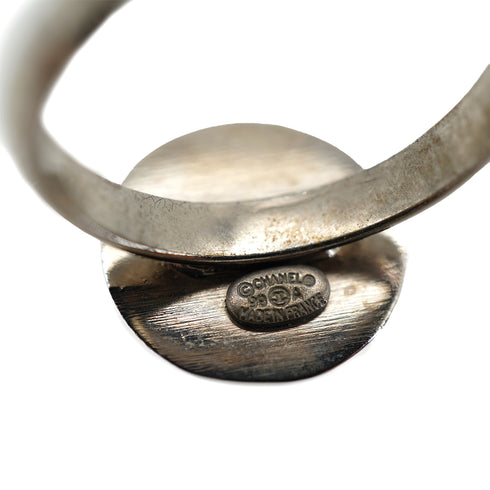 VINTAGE CHANEL RING COCOMARK ROUND GREEN SILVER ACCESSORY 99A 90330671