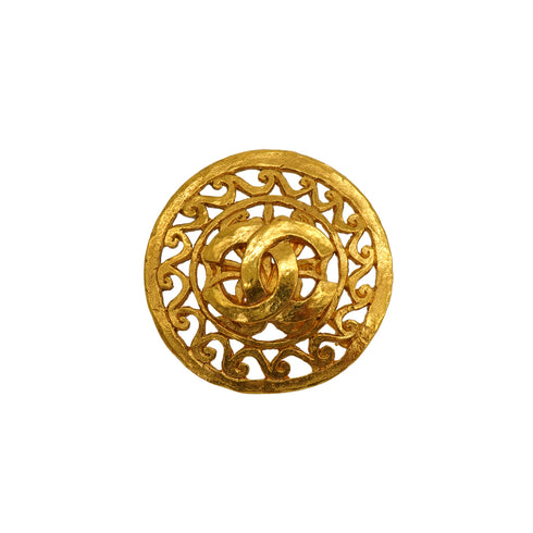 VINTAGE CHANEL ROUND BROOCH COCOMARK GOLD ACCESSORY 95A 90345098