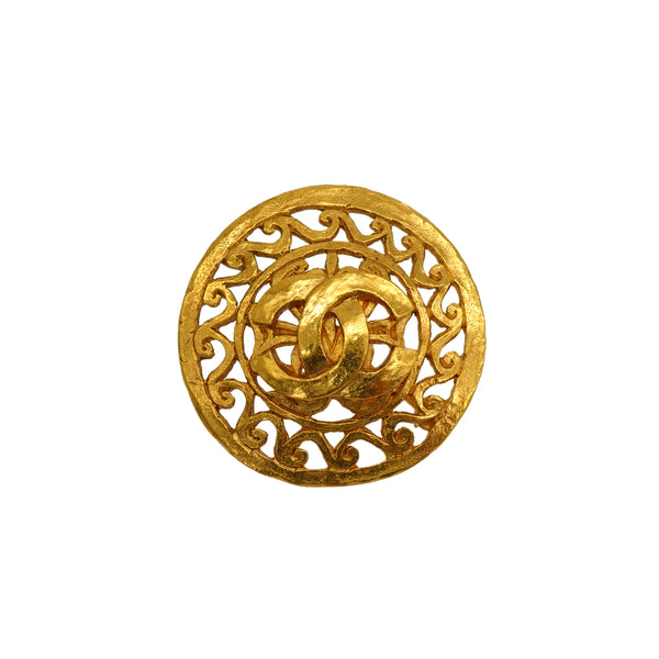 VINTAGE CHANEL ROUND BROOCH COCOMARK GOLD ACCESSORY 95A 90345098