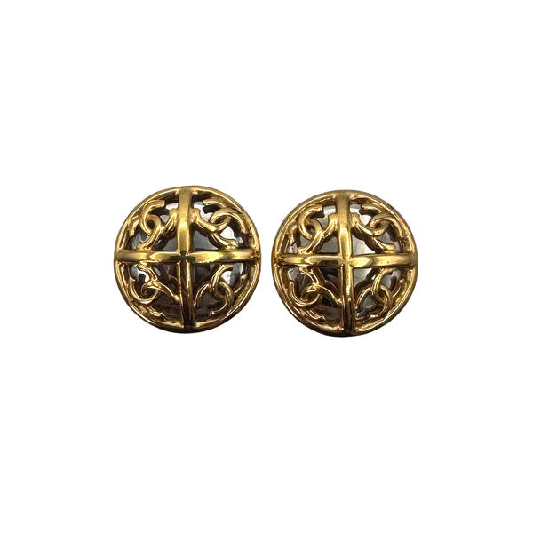VINTAGE CHANEL ROUND EARRINGS COCOMARK GOLD ACCESSORY 93P 90323103
