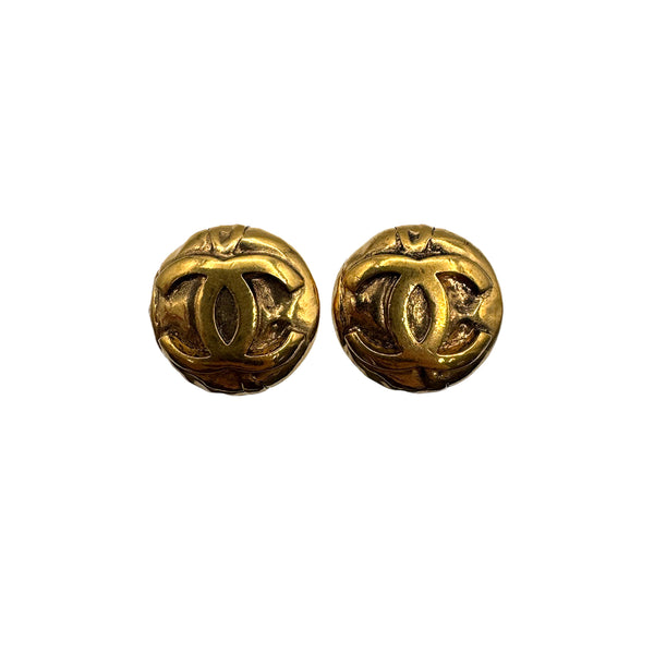 VINTAGE CHANEL ROUND EARRINGS COCOMARK GOLD ACCESSORY 96A 90323109