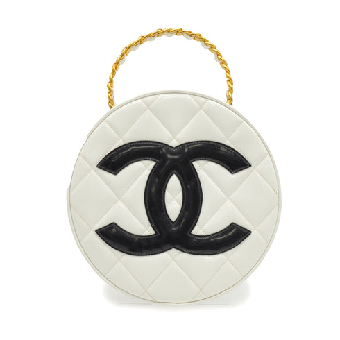 VINTAGE CHANEL ROUND VANITY HAND BAG WHITE ENAMEL GOLD HARDWARE 90347772
