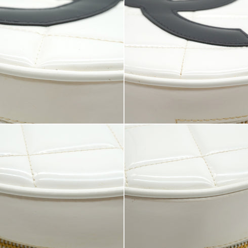 VINTAGE CHANEL ROUND VANITY HAND BAG WHITE ENAMEL GOLD HARDWARE 90347772