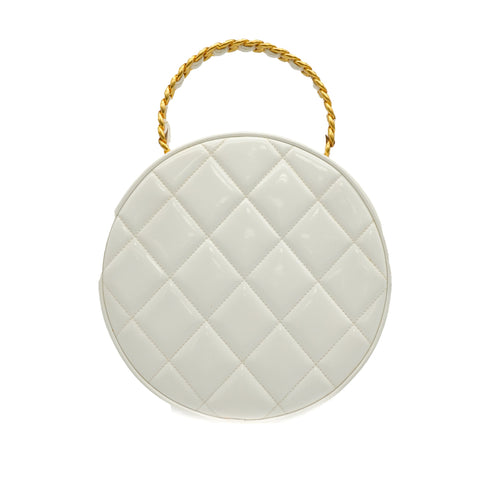 VINTAGE CHANEL ROUND VANITY HAND BAG WHITE ENAMEL GOLD HARDWARE 90347772
