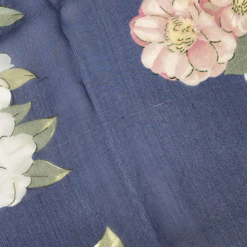 VINTAGE CHANEL SCARF CAMELLIA LOGO NAVY PINK SILK 90322057