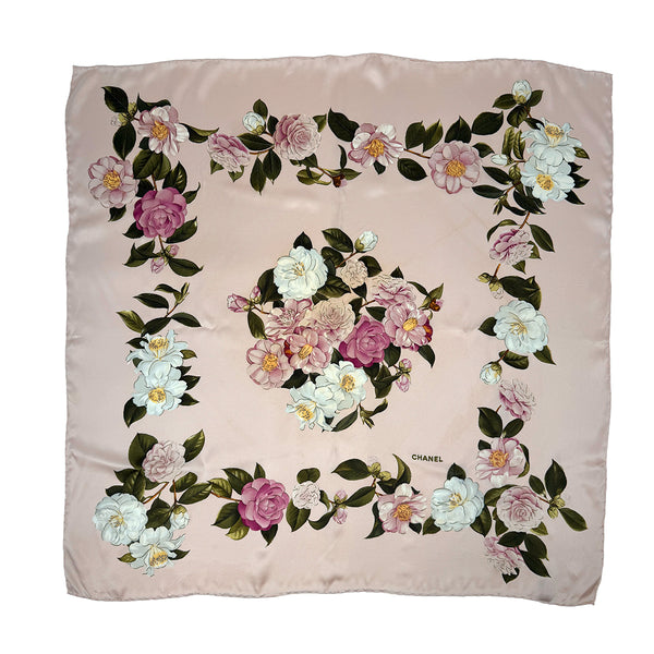 VINTAGE CHANEL SCARF CAMELLIA PINK SILK 90320178