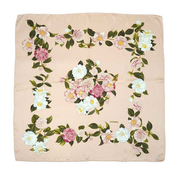 VINTAGE CHANEL SCARF CAMELLIA PINK SILK 90335737
