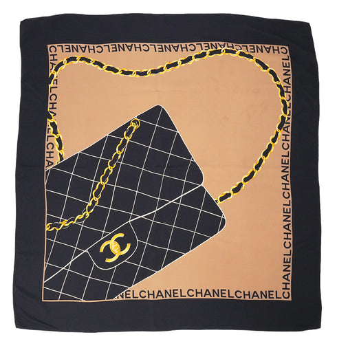 VINTAGE CHANEL SCARF COCOMARK BAG MATELASSE BLACK BROWN GOLD SILK 90338914