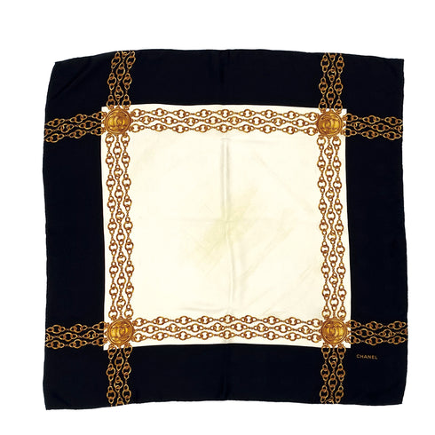 VINTAGE_CHANEL_SCARF_COCOMARK_CHAIN_MOTIF_BLACK_BEIGE_SILK_90314745_japan
