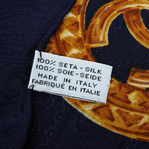 VINTAGE CHANEL SCARF COCOMARK CHAIN PATTERN NAVY GOLD SILK 90334509