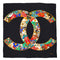 VINTAGE CHANEL SCARF COCOMARK GRIPOIX JEWELRY PATTERN BLACK SILK 90332934