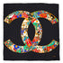 VINTAGE CHANEL SCARF COCOMARK GRIPOIX JEWELRY PATTERN BLACK SILK 90332934