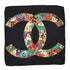 VINTAGE CHANEL SCARF COCOMARK GRIPOIX JEWELRY PATTERN BLACK SILK 90334234