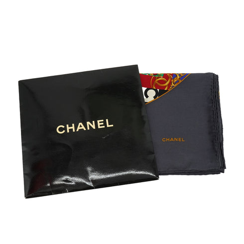 VINTAGE CHANEL SCARF COCOMARK GRIPOIX JEWELRY PATTERN GRAY SILK 90334250