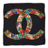 VINTAGE CHANEL SCARF COCOMARK JEWELRY PATTERN BLACK SILK 90340372