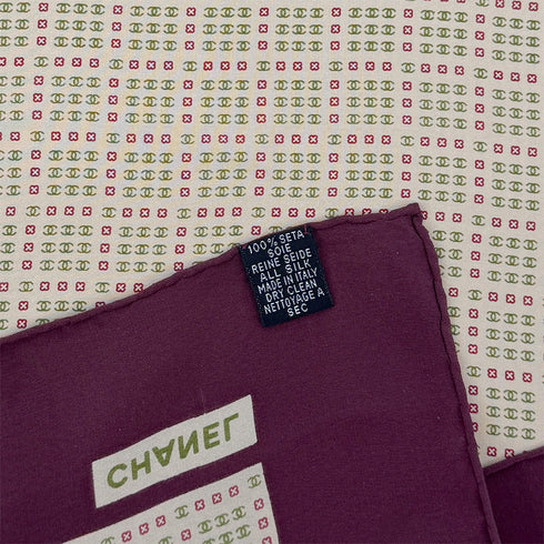 VINTAGE CHANEL SCARF COCOMARK PATTERN PURPLE BEIGE SILK 90319725