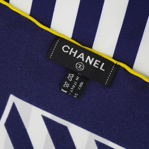 VINTAGE CHANEL SCARF COCOMARK STRIPE PATTERN NAVY WHIITE YELLOW SILK 90340540