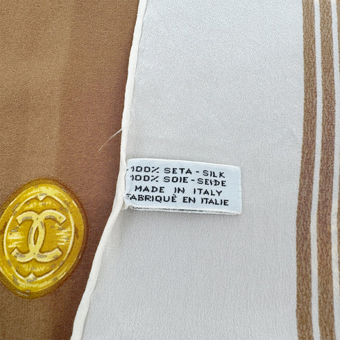 VINTAGE CHANEL SCARF COCOMARK WHITE BEIGE SILK 90321069
