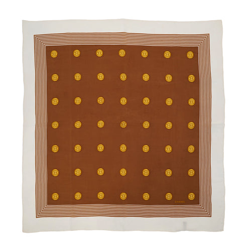 VINTAGE CHANEL SCARF COCOMARK WHITE BEIGE SILK 90321069