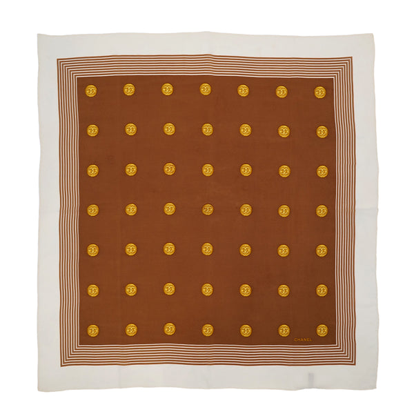 VINTAGE CHANEL SCARF COCOMARK WHITE BEIGE SILK 90321069